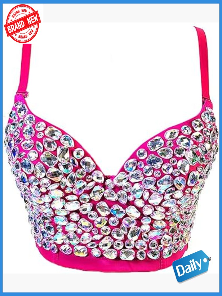 Bustier Corset Crop Top Push Up Rhinestone Bra Detachable Straps